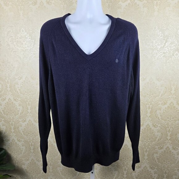 Christian Dior Size XL Navy Blue V-neck Sweater Long Sleeve Embroidered Logo - Picture 1 of 8